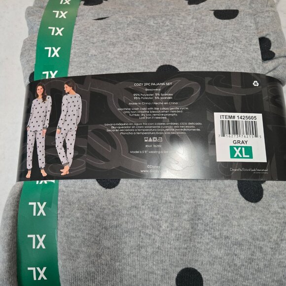 Disney Mickey Mouse Gray Cozy 2 piece Pajama Set Size XL - Picture 4 of 5